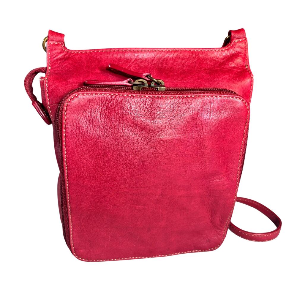 Vintage Fossil Red Leather Crossbody Messenger Utility Organizer Bag - Picture 3 of 9